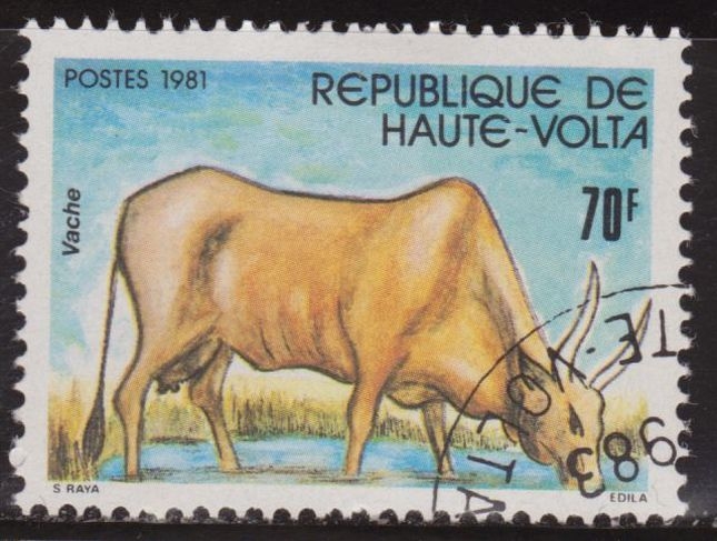 Alto Volta 1981 Scott 581 Sello * Fauna Especies Protegidas Vaca Vache 70Fr (Actualmente Burkina Faso)